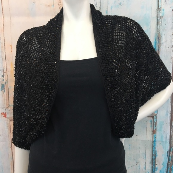Alice Olivia Black Beaded Shawl Shrug 